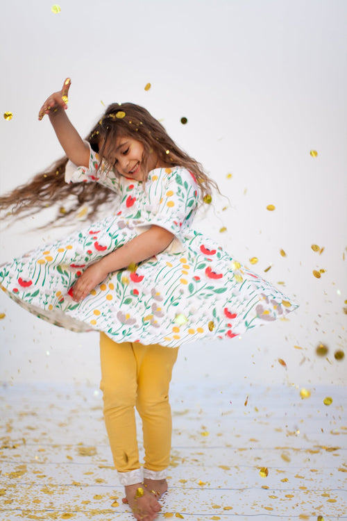 Frill sleeve twirl dress in Wonderland floral